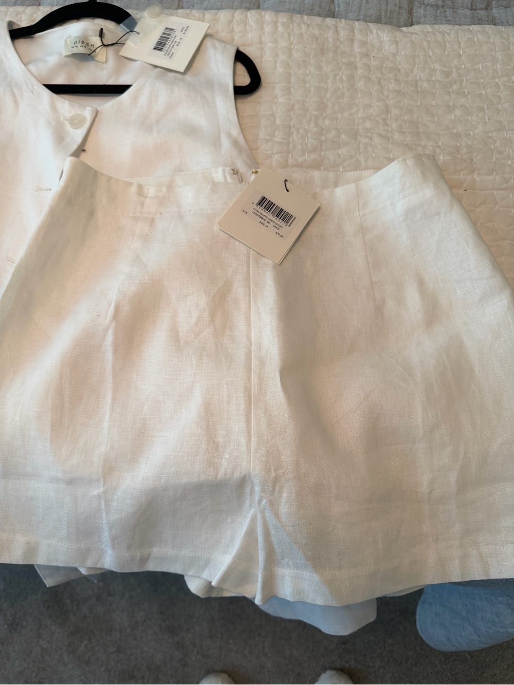 White Linen Two-Piece Set - Sleeveless Top & Shorts - Picture 2 of 7